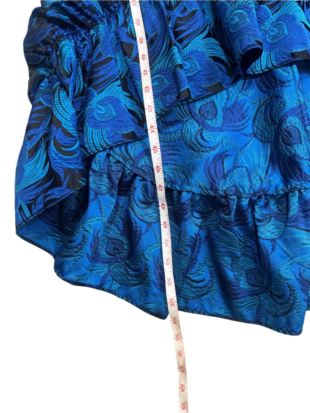 Belle Badgley Mischka Blue Embroidered High Low Jacquard Dress Size 6 - Picture 5 of 15